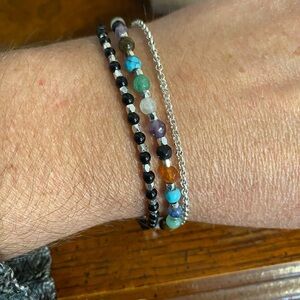 Multicolor Beaded Bracelet Set with Evil Eye Charm 7.5”